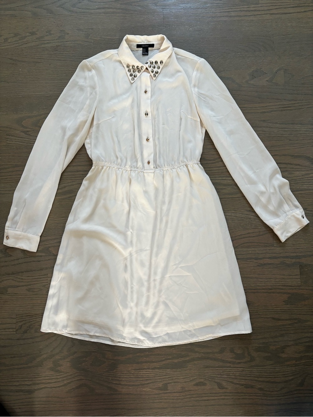 Forever 21 ivory button-front dress gold stud embellishments women’s medium